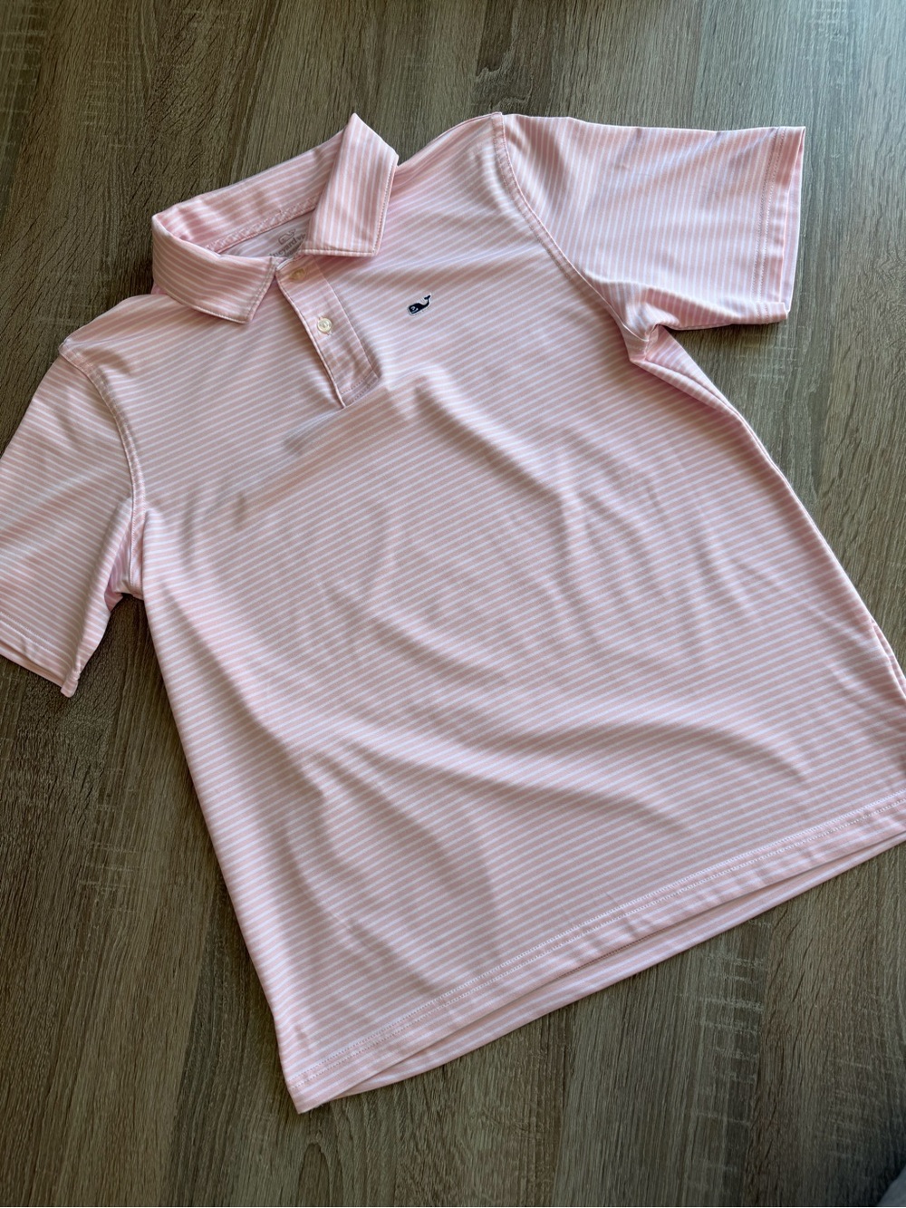 Vineyard Vines Performance Big Kid Light Pink Striped Polo with Logo Size L 16